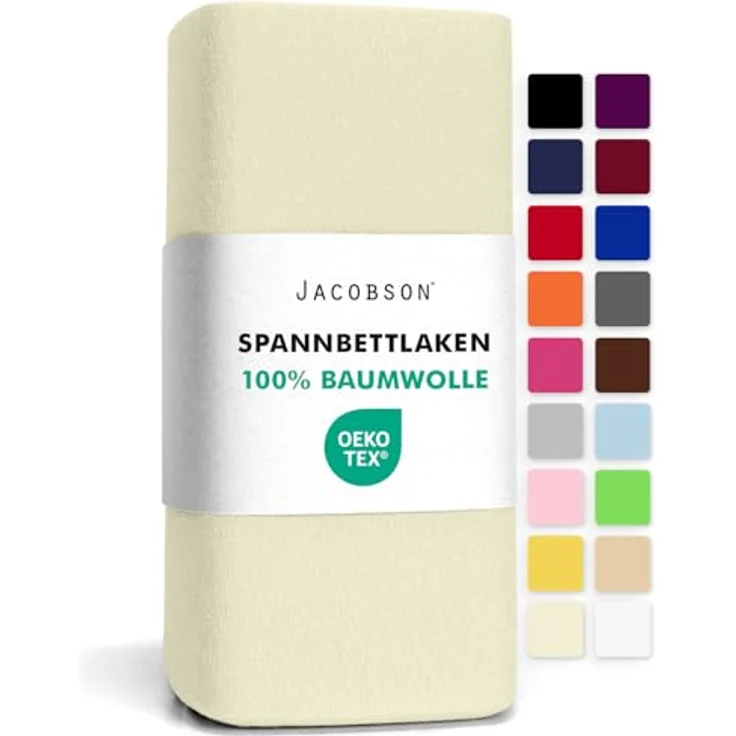 Jacobson Jersey Spannbettlaken Spannbetttuch Baumwolle Bettlaken (140x200-160x200 cm, Natur) – Bild 2