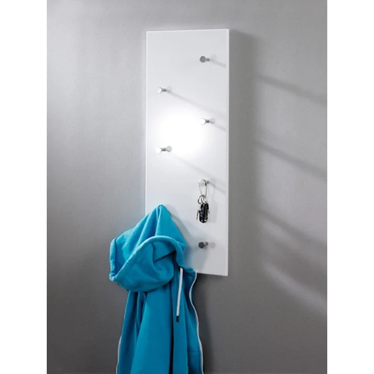 Haku Wandgarderobe mit 7 Haken, MDF weiß Hochglanz mit Garderobenknöpfen in Chrom-Optik, Hoch- und Querformat, 80x6x30 cm – Bild 3