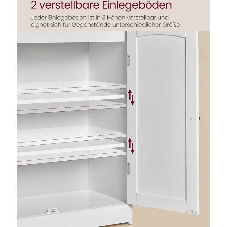 VASAGLE Badezimmerschrank, Badschrank mit 2 Türen, 2 verstellbare Eingeböden, 30 x 60 x 100 cm, Schrank für Esszimmer, Küche, Wohnzimmer, wolkenweiß BBC770W01 – Bild 6