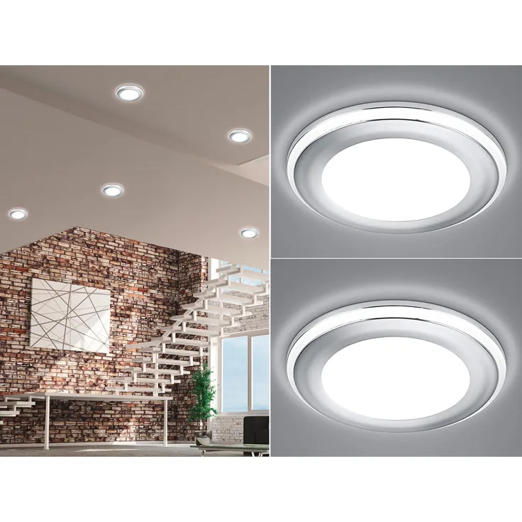 Runder LED Deckeneinbaustrahler 2er Set in Silber Chromfarben Ø 14,8cm