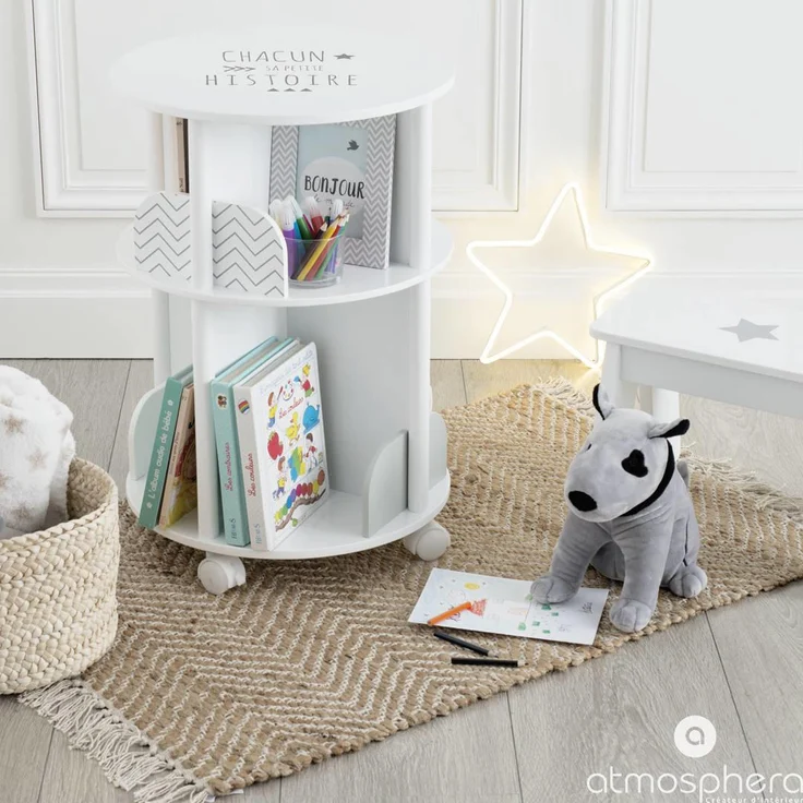 Bücherregal aus Holz für Kinderzimmer, Schrank mit Rädernrund – Bild 2