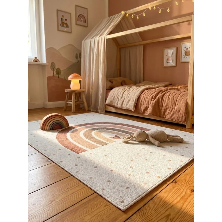KADIMA DESIGN Kinderteppich TINO Kinderteppich Waschbar Kinderzimmer Schadstoffgeprüft, Läufer, Höhe: 10 mm, Creme, 80x150 cm, Kinderteppich Waschbar Spielteppich – Bild 3