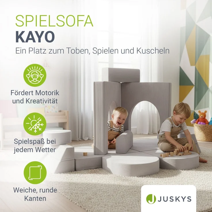 Juskys Kindersofa Kayo –Cord, modular & weich, Sofa für Kinderzimmer & Spielzimmer, sicher, flexibel, pflegeleicht, mit abnehmbaren Bezügen – Beige – Bild 6