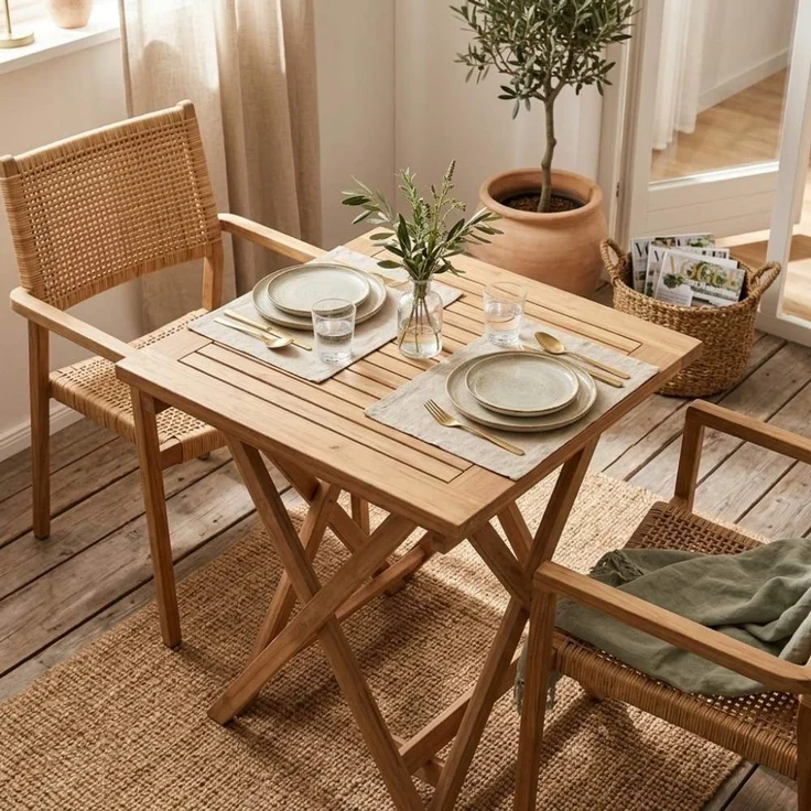 Teak Klapptisch KURSI 70cm Natural Esstisch Gartentisch Balkontisch Massivholz – Bild 3
