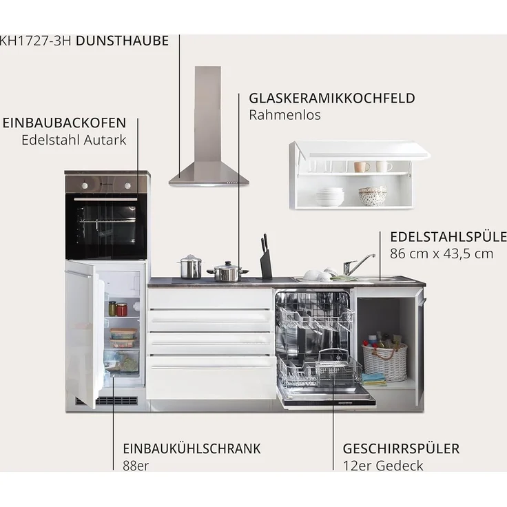 Bega BBK Küchenblock mit E-Geräten JAZZ 6 - Küche in Weiß Hochglanz-Stone dark – Bild 8