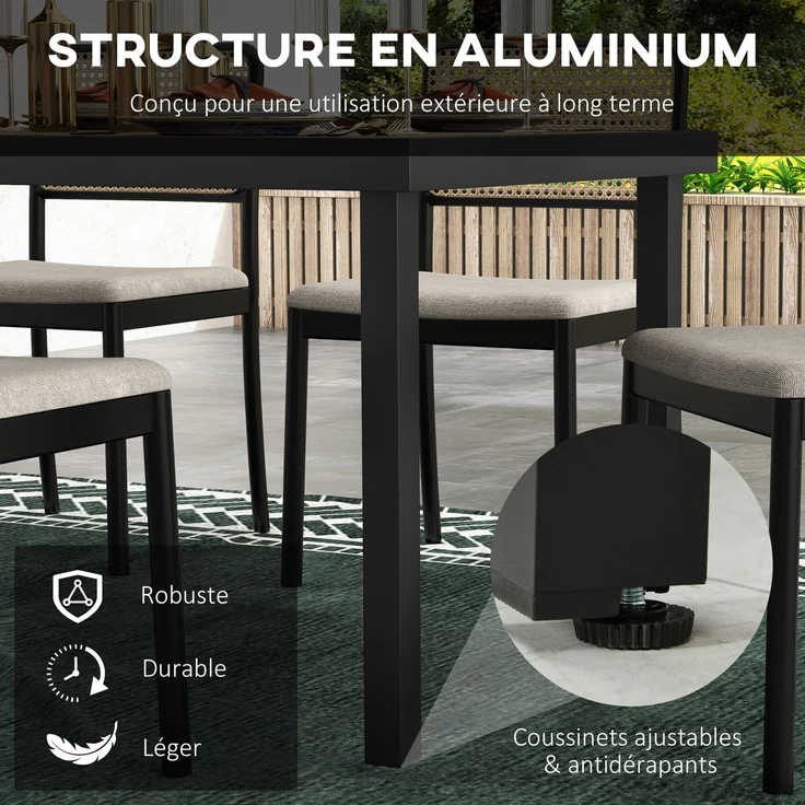 Rechteckiger Gartentisch für 8 Personen aus Aluminium, Esstisch für den Außenbereich mit PE-Lattenplatte – Bild 7
