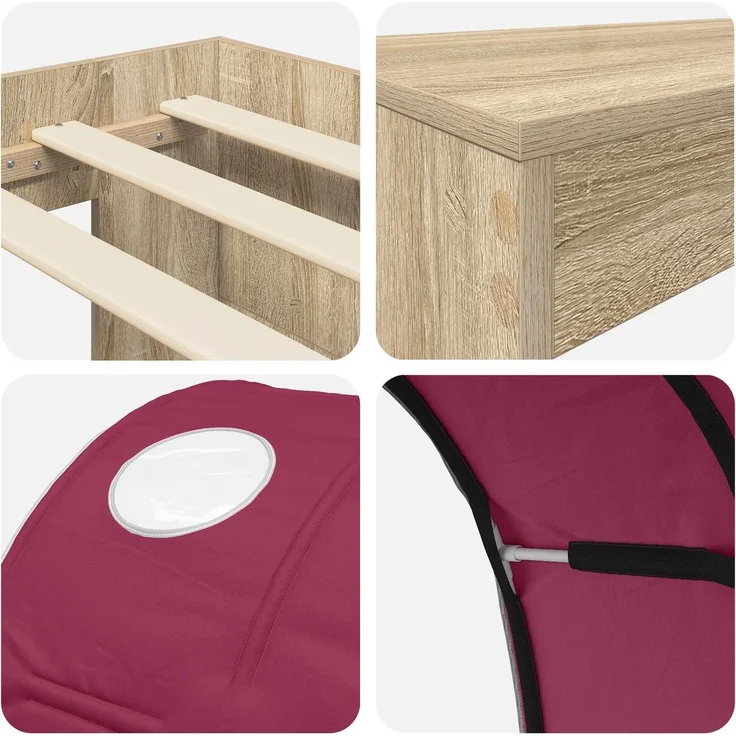 vidaXL Bett mit Tunnel 3 Stk. Artisian Eiche und Rot Holzwerkstoff 3423663 – Bild 9