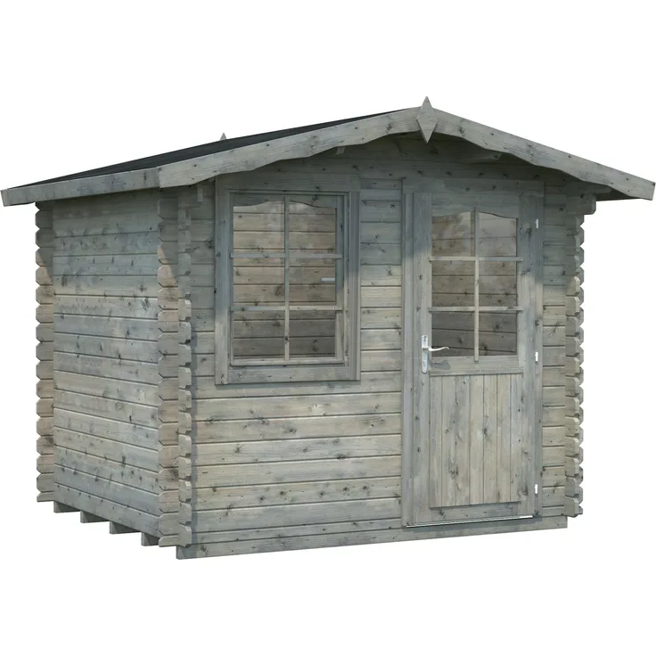 Palmako Gartenhaus Emma 46 m² Gartenhaus aus Holz in Grau Holzhaus mit 28 mm Wandstärke Blockbohlenhaus
