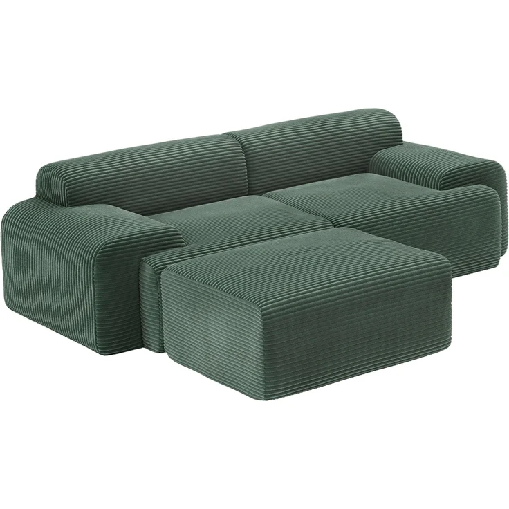 skølm 'Menja' Sofa 2-tlg mit Hocker, 2er Sitz mit 2 Kissen, Cord dunkelgrün, Vollschaumcouch mit Federkern und Vakuum-Kompression, kein Aufbau erforderlich – Bild 13