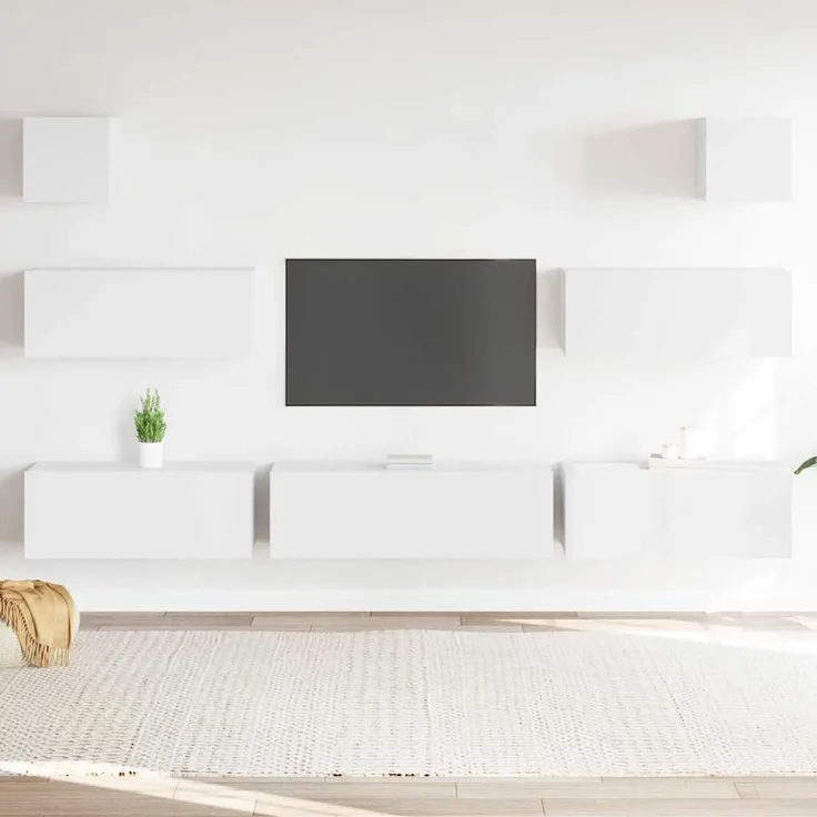 7-tlg. TV-Schrank, Lowboard TV Set Weiß Holzwerkstoff