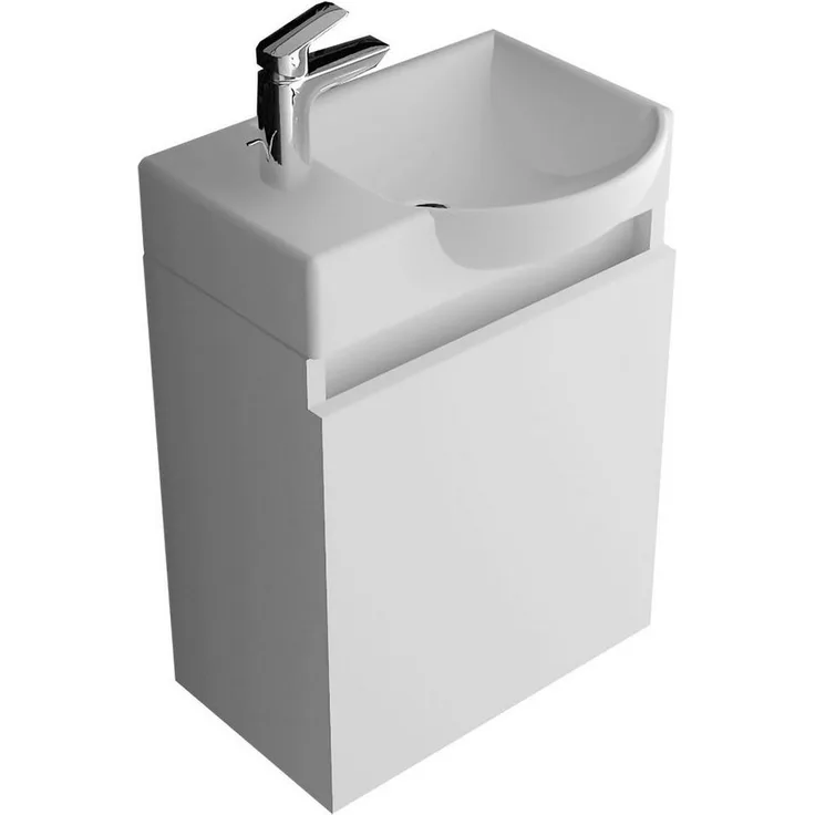 Alpenberger Badmöbel-Set Gäste WC Möbel Set - Waschtisch mit Waschbeckenunterschrank Weiß, (Komplett-Set 2-tlg. Vormontiert, 2-St, Bad Waschtisch mit Waschtischunterschrank hängend), Bad Waschbecken mit Unterschrank 45 cm Breit