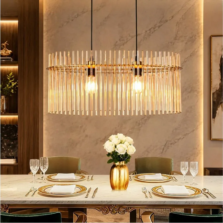 Nettlife Pendelleuchte Modern Gold/ Schwarz 2-Flammig,Glas,E27 Hängelampe mit Kristall Schirm, ohne Leuchtmittel, für Esszimmer Küche Wohnzimmer, Höhenverstellbar