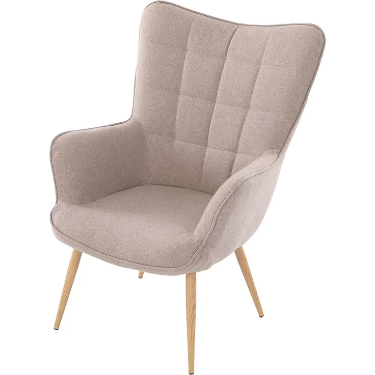 byLIVING Sessel Uta / Webstoff sandfarben / Gestell Metall in Eichenoptik foliert / Relaxsessel /Armlehnen-Sessel / B 72, H 97, T 80 cm