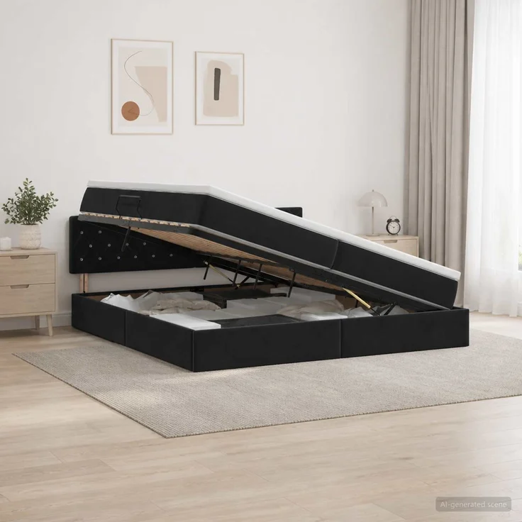 vidaXL LED-Speicherbett mit Matratze Schwarz 200x200 cm Samt 3459212 – Bild 4