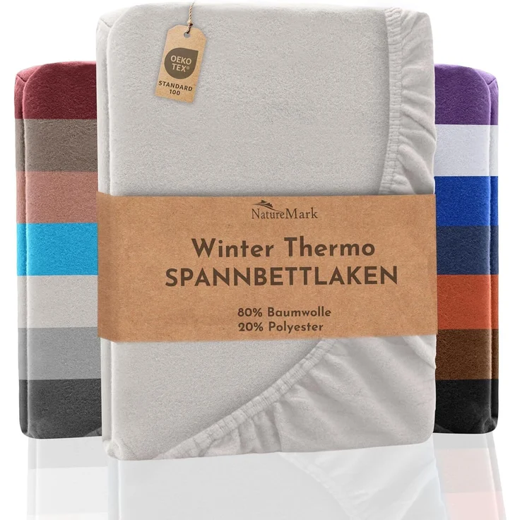 NatureMark Spannbettlaken Winter Thermo Fleece Spannbetttuch, 80% Baumwolle und 20% Polyester, Gummizug: rundum, (1 Stück), 180x200 cm bis 200x200 cm - Naturweiß