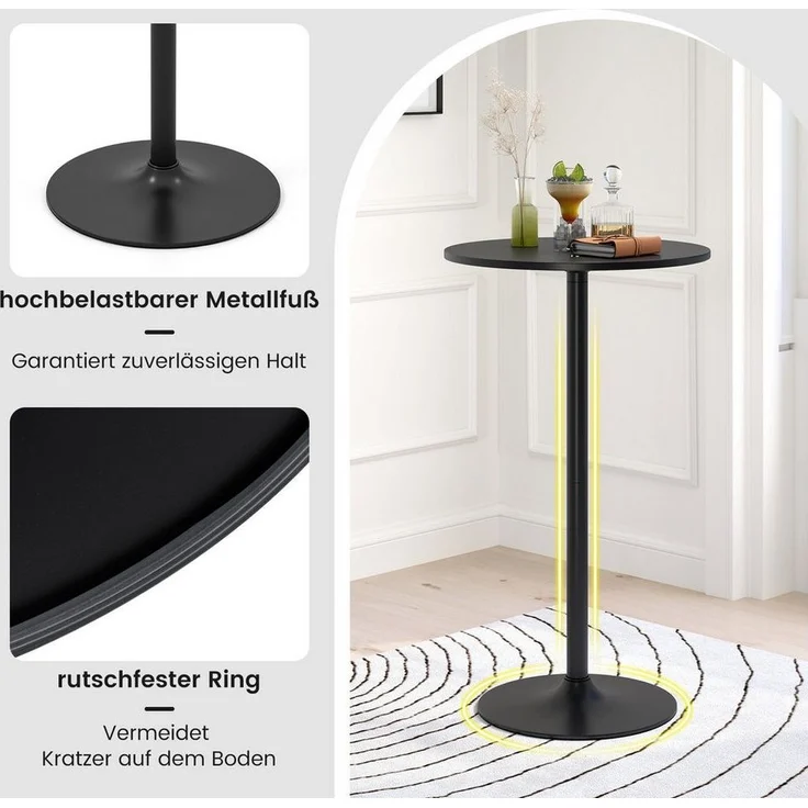 COSTWAY Bartisch (1-St), runder Stehtisch, höhenverstellbar 56 cm/101,5 cm, schwarz – Bild 3