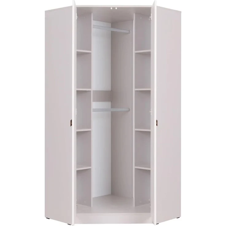 Marmex Möbel Grant 08N Eckkleiderschrank mit Kleiderstangen und Einlegeböden, laminierte Spanplatte, weiß, 91x195x91 cm – Bild 5