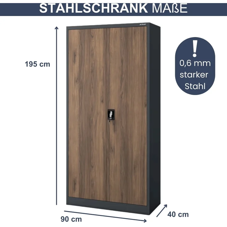 MegaDeal 4x Aktenschrank abschließbar KADO - 5 Ebenen verstellbar, Flügeltüren | Metallschrank Werkstatt Mehrzweckschrank Büroschrank aus Stahl Werkzeugschrank, 195x90x40cm Anthrazit-Nussbaum – Bild 2