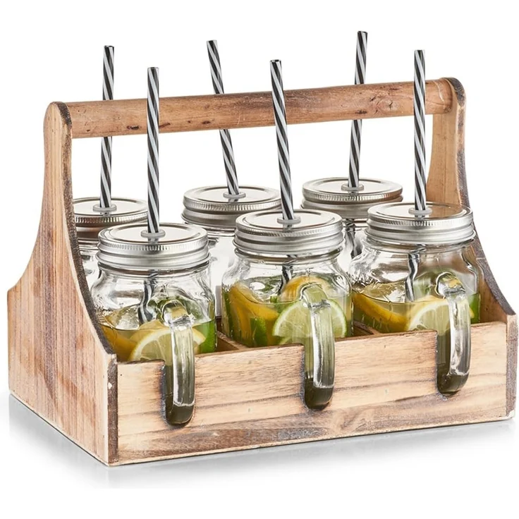 ZELLER 19747 Trinkgläser-Set 7-tlg, Glas/Metall/Holz, 29 x 22,5 x 22 cm – Bild 2