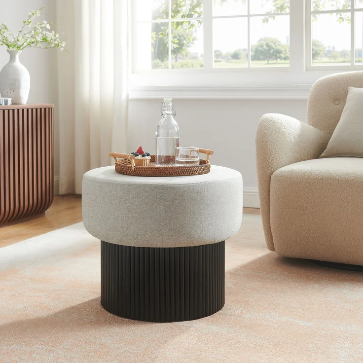 SalesFever Sitzpouf mit Stauraum Ø 50 cm – Runder Hocker mit Strukturstoff & verstecktem Fach – Bild 6