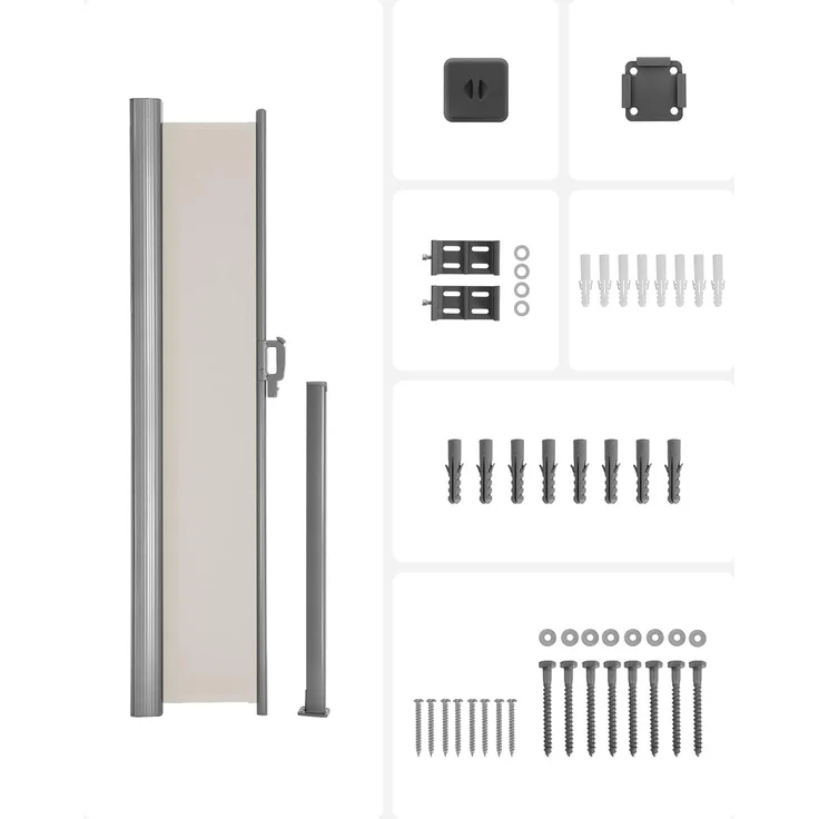SONGMICS Alu-Seitenmarkise, ausziehbar, blickdicht, Beige, 160x350 cm – Bild 4