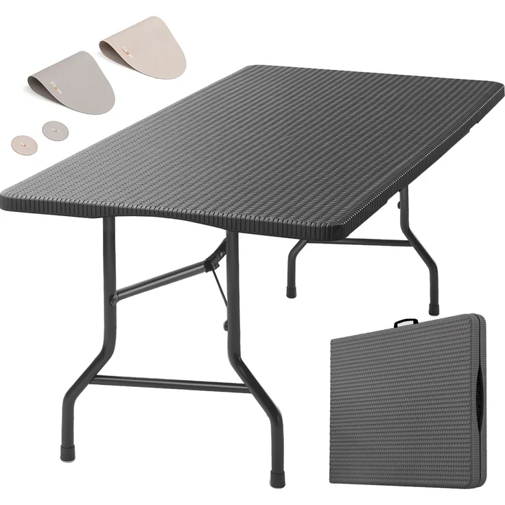 Eiryss Klapptisch 180cm Schwarz Rattan-Optik HDPE – Tragbarer Gartentisch mit 3 Sicherheitsverriegelungen, Camping & Picknick, 150kg – Bild 1