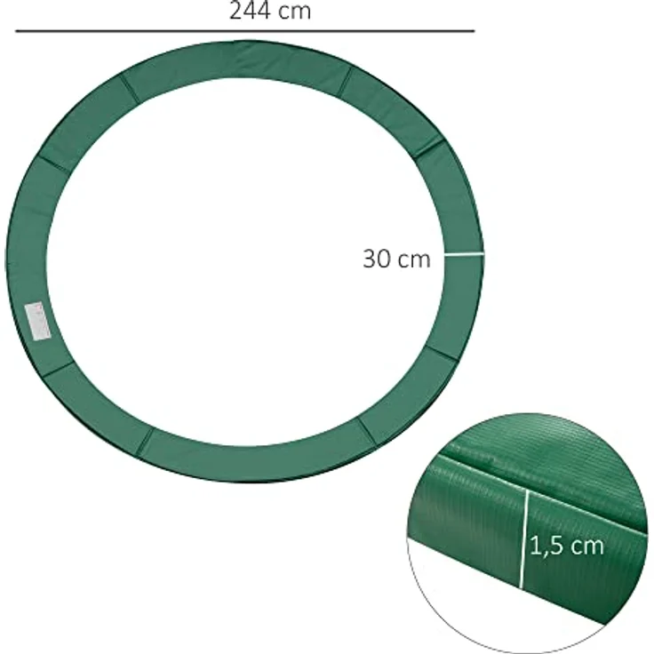 HOMCOM Trampolinrandabdeckung B3-0053, Wetterschutznetz, Durchmesser 244 cm, grün, 15 mm dicke EPE-Polsterung, witterungsbeständig – Bild 7
