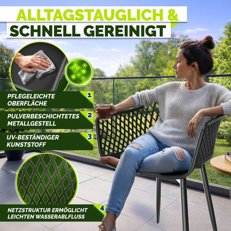 tillvex® Gartenstuhl 4er Set Wetterfest mit Armlehne | Outdoor Stühle bis 120kg belastbar | Gartenstühle UV-beständig | Terrassenstuhl Gartenmöbel Terrasse Balkon Outdoor Garten – Bild 10