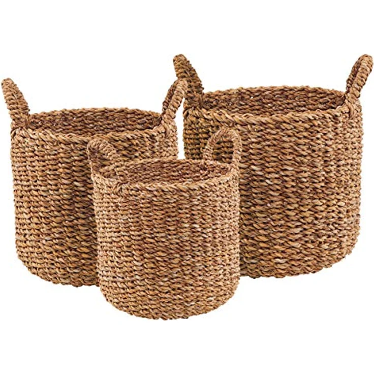 BOLTZE Aufbewahrungskorb Sophy, 3er Set, aus Seegras, Braun, mit Henkel – Bild 2