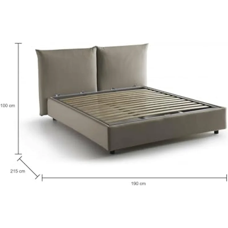 Talamo Italia - Tiziana Doppelbett, Bettkasten mit Stoffbezug, 100 % Made in Italy, Öffnung vorne, geeignet für Matratze 160x190 cm, Taupe – Bild 2