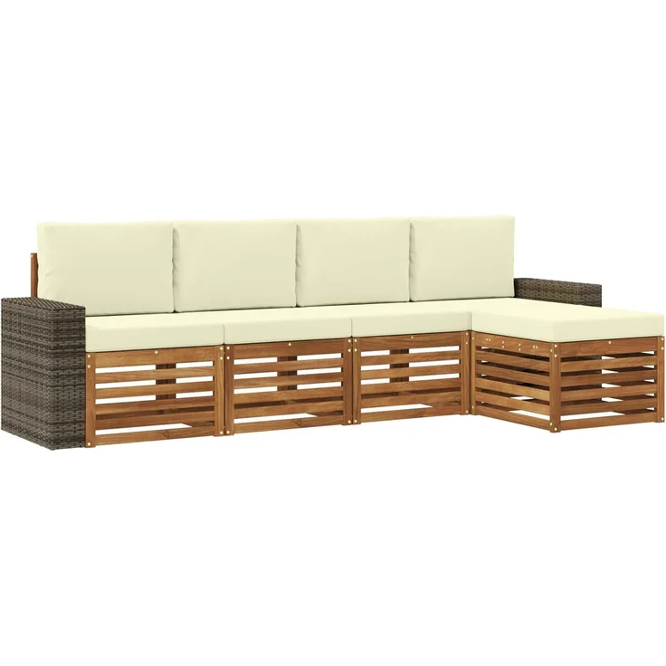 vidaXL Outdoor-Sofagarnitur 5 stk. 5-Sitzer Natur und Creme 3384246 – Bild 2