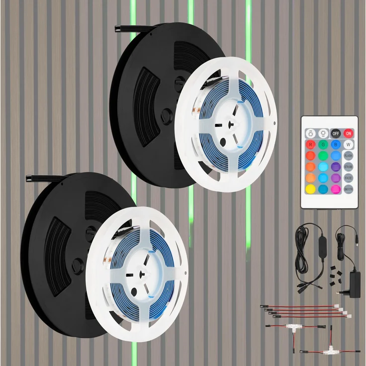 REV LED für Akustikpaneele SPARSET - 2x3 m, selbstklebend, RGB & Weiß, dimmbar, zuschneidbar, inkl. LED-Profil - unsichtbar in ausgeschalteten Zustand