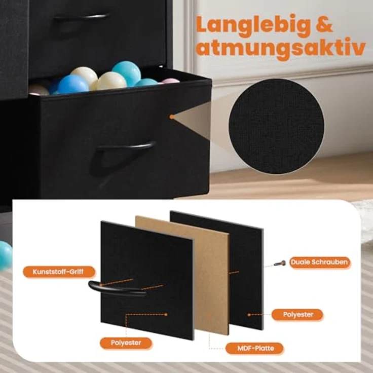 Sweetcrispy Kommode mit Stoffschubladen, Schwarz – Bild 5