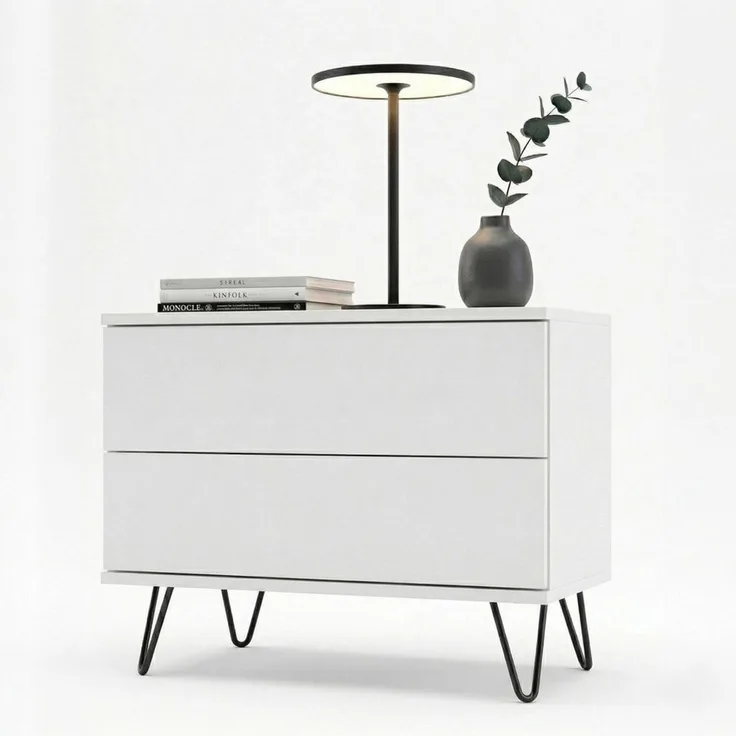 InnoFurn Nachtschrank Aura Nachttisch (Nachtkonsole, optional hängend Beistelltisch) 2 Schubladen mit Push-to-Open & Made in Germany (60 x 43 x 35 cm)