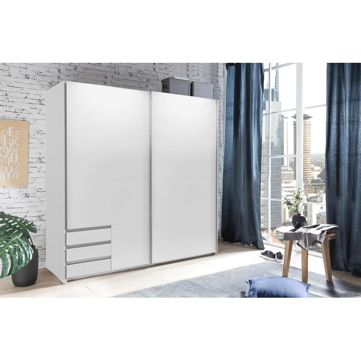 Schwebetürenschrank >Eugenio< in Weiß - 180x198x64cm (BxHxT)