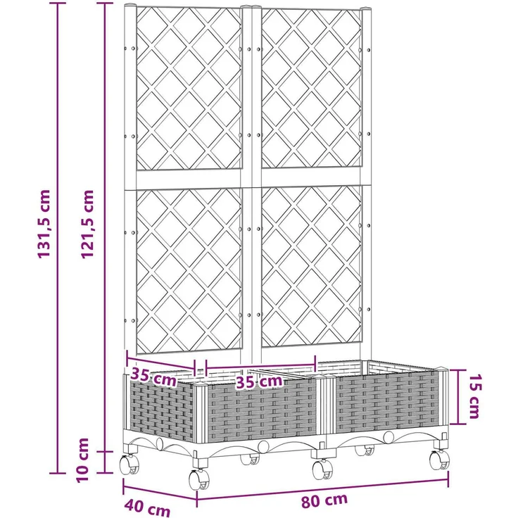 vidaXL Pflanzkübel mit Spalier und Rädern Weiß 80 x 40 x 131,5 cm PP 3422968 – Bild 8