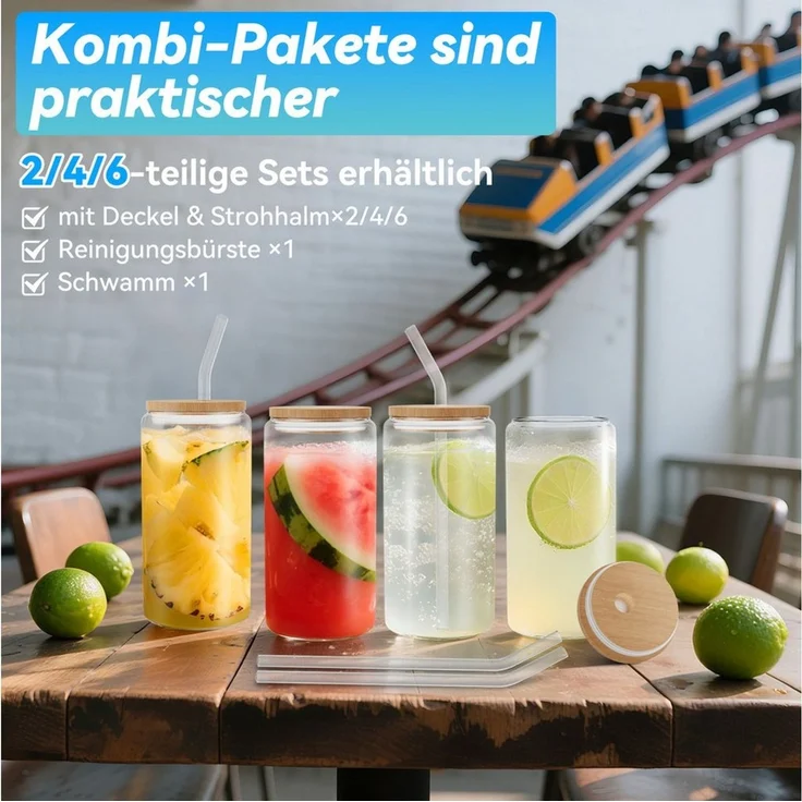 FIVMEN Cocktailglas Gläser Trinkgläser mit Deckel Stroh 550ML Cocktailgläse Wassergläser, 4-tlg, für Smoothie, Latte, Macchiato, Whiskey Familie, Camping, Party, Bar – Bild 2