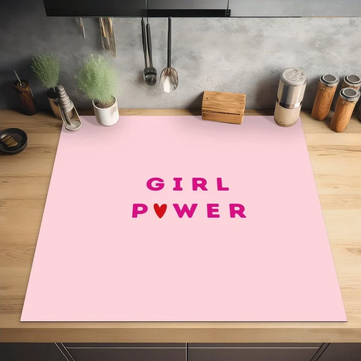 MuchoWow Herd-Abdeckplatte Girl-Power - Rosa - Herz, Vinyl, (1 tlg), Cerankochfeld Abdeckung, Herd Abdeckplatten Vinyl, 58x59 cm – Bild 2