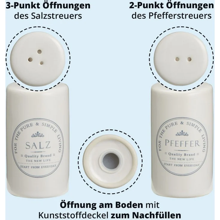 KHG Vorratsdose Menage Set 5-teilig aus Holz & Steinzeug für Essig Öl Salz Pfeffer, Steingut, Gewürz- und Öl/Essig-Set zur stilvollen Tisch- und Küchenpräsentation – Bild 3