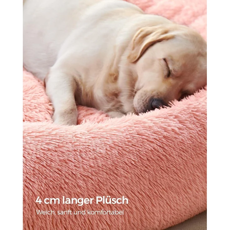 Feandrea Hundebett flauschig, Katzenbett, Donut Kissen, waschbar, Polsterung in der Mitte herausnehmbar, Langer Plüsch, 120 cm Durchmesser, rosa PGW043R01 – Bild 3