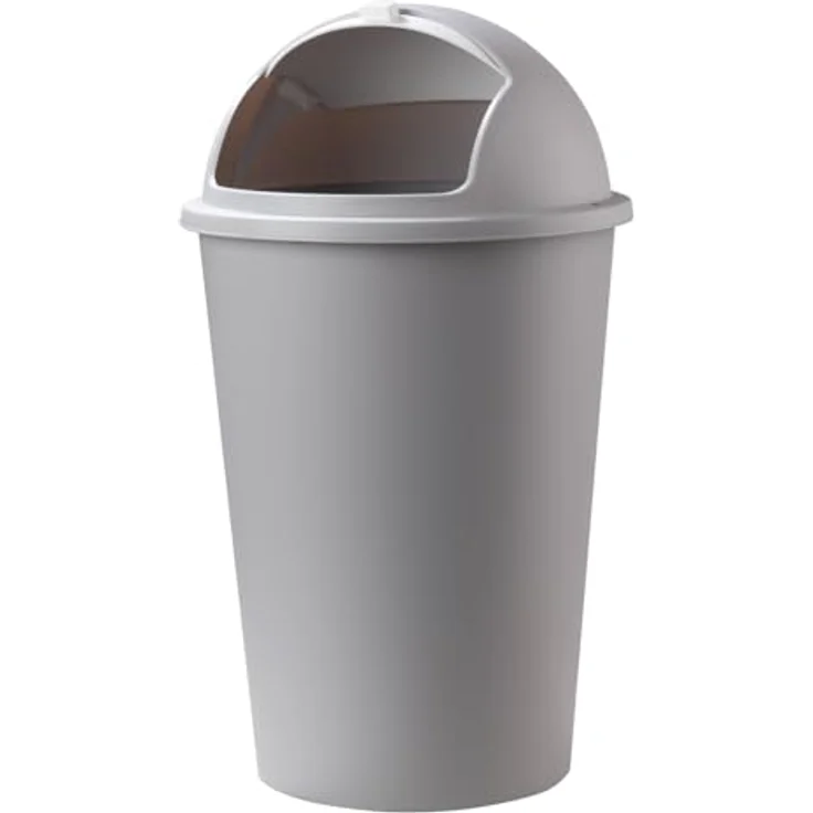 Home4You Mülleimer mit Schiebedeckel, 50 Liter Fassungsvermögen, Kunststoff, Weiß/Grau, ideal für Küche, Büro und Badezimmer – Bild 3