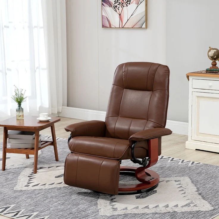 Wohnora-Relaxsessel, 145° neigbar, verstellbare Fußstütze, Air-Leder, 360° drehbar, bis 120 kg, Braun,H 1000cm x T 780cm x B 870cm – Bild 2