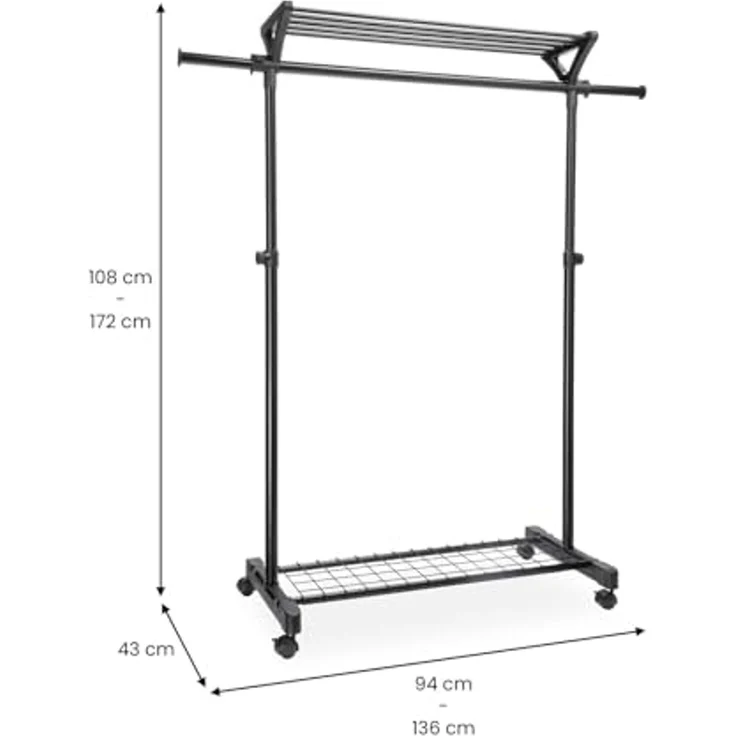 IDIMEX Garderobenständer VIDA, Kleiderständer mit Rollen und Schuhablage, mobile Garderobe schwarz – Bild 4
