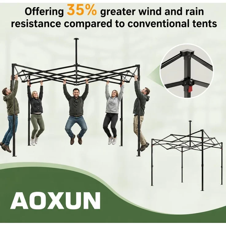 Aoxun Faltpavillon 3x3m Wasserdicht Stabil, Pop Up Pavillon mit Handtasche, UV-Schutz 50+ Gartenzelt Inkl. Rolltasche, Sandbags, Partyzelt Fuer Camping, Strand, Hochzeit und Outdoor Shelter, Grün – Bild 2