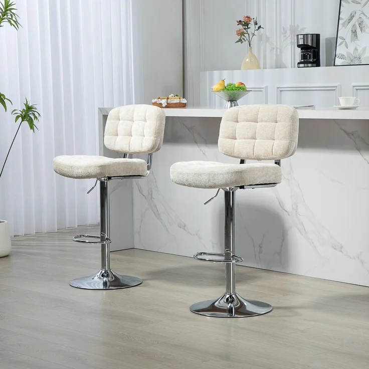 2er-Set Barhocker mit Rückenlehne, höhenverstellbar und Fußstütze, Stahlgestell, Belastbarkeit 120 kg, beige – Bild 4