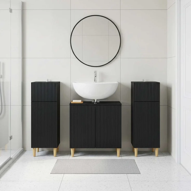 vidaXL 3-teiliges Badezimmer-Schranksystem ARNHEM 3 stk. Schwarz 3418009 – Bild 1