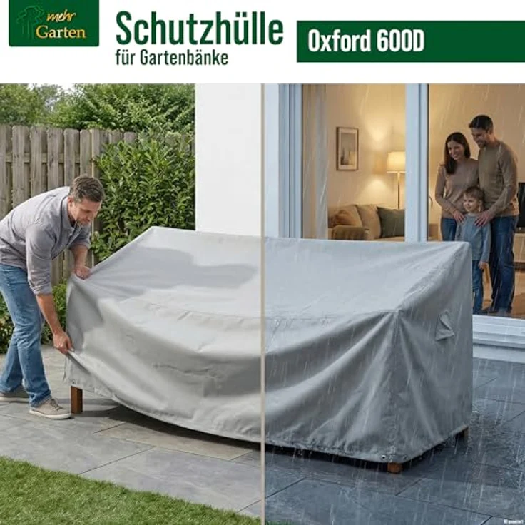 mehr Garten Gartenmöbel-Schutzhülle Premium, Premium Gartenbank-Schutzhülle 3 Sitzer: 163(B)x70(T)x63/86(H) cm I Ro – Bild 3