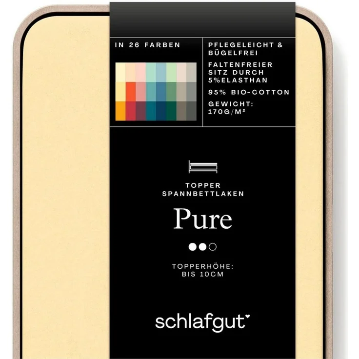 Schlafgut 'PURE TOPPER' Spannbettlaken, für Topper bis 10 cm Höhe, Yellow Mid, XL 180x200 cm - 200x220 cm, 100% Bio-Baumwolle – Bild 2
