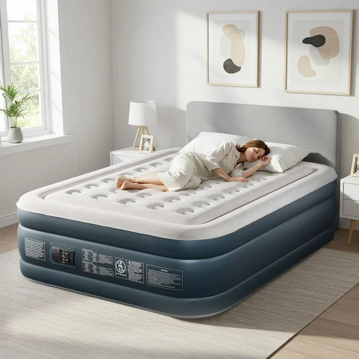 LEADZM Luftmatratze mit Integrierter elektrischer Pumpe,Doppelbett,Beflockte Oberfläche, 362kg Tragkraft, Luftbett,für Camping Zuhause 203 x 153 x 45 cm – Bild 1