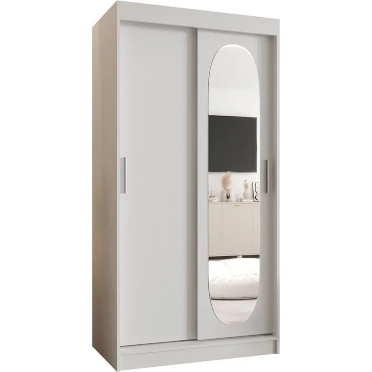 MOEBLO Schwebetürenschrank ROSALIA (Moderner Kleiderschrank mit Spiegelfront, Viel Stauraum, BIMAK Schiebesystem, In 5 Farben & 6 Größen, Schrank Garderobe Schiebtüren Schlafzimmer) 100 /120/150/180/200/250x200x62 cm